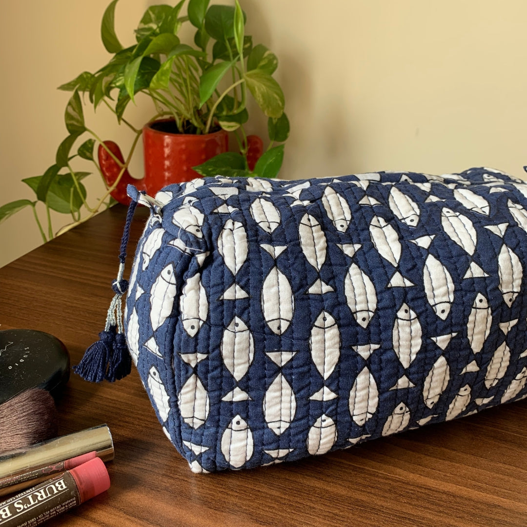 Blue White Fishes Toiletry Kit