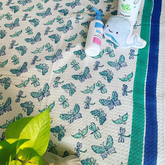 Blue Flying Butterfly Bath Towel