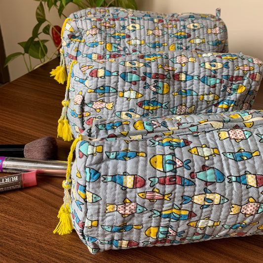 Grey Yellow Fishes Toiletry Kit