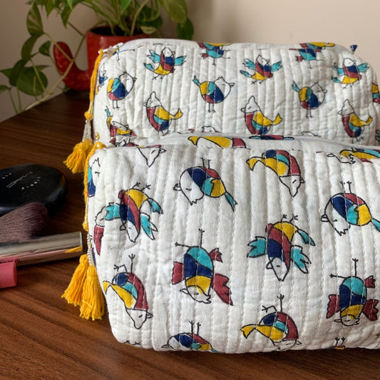 Yellow Blue Birds Toiletry Kit