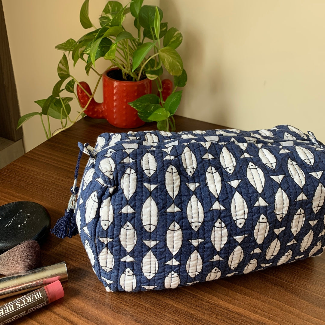 Blue White Fishes Toiletry Kit