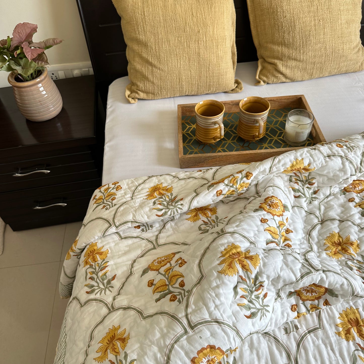 Yellow Jaal Double Quilt
