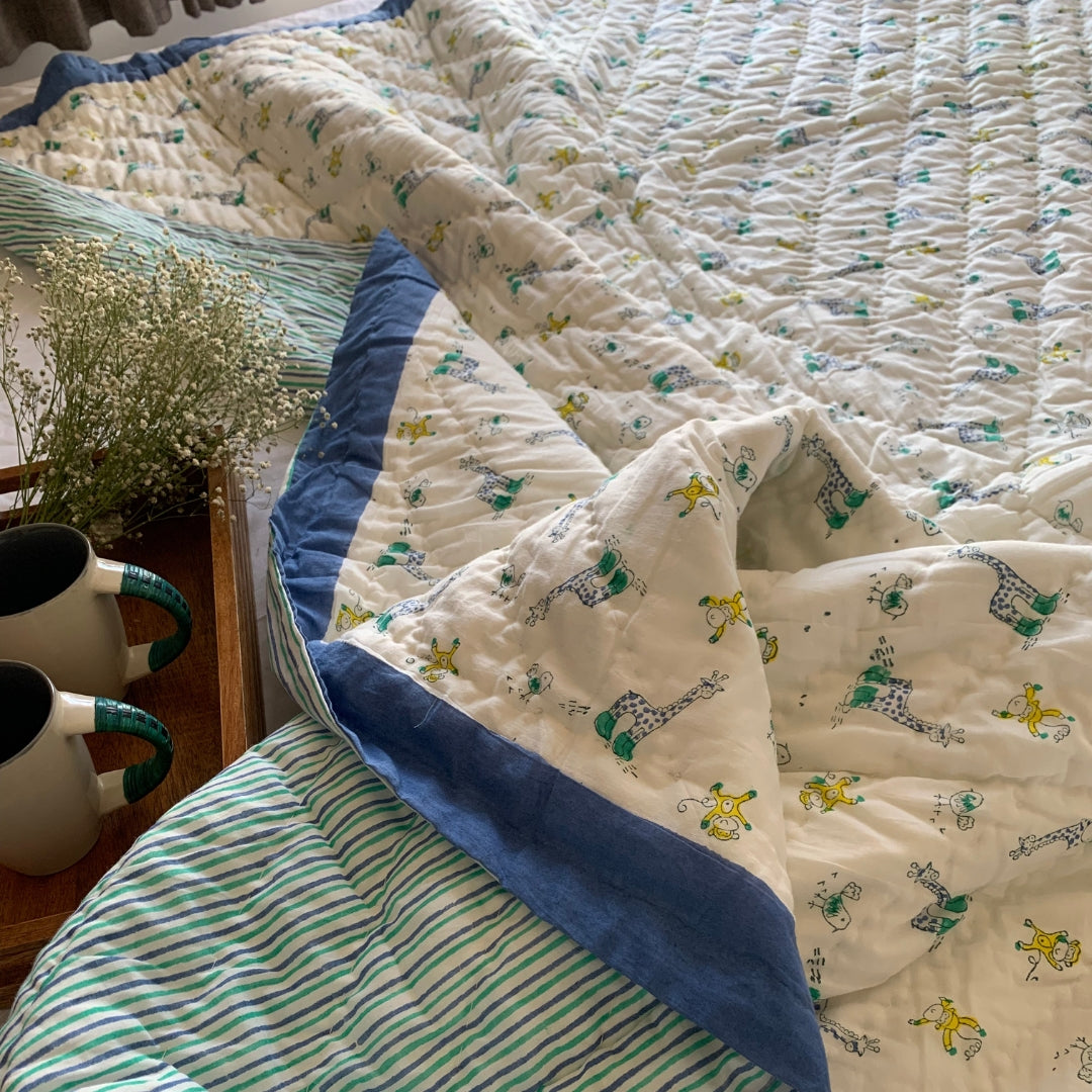 Naughty Blue Giraffe Single Quilt