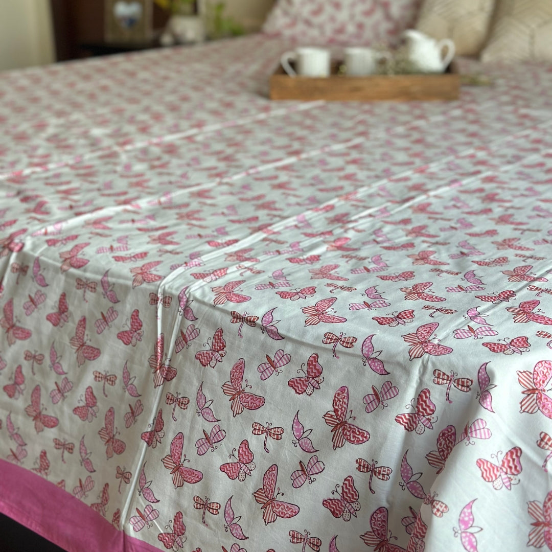 Pink Flying Butterfly Double Bedsheet