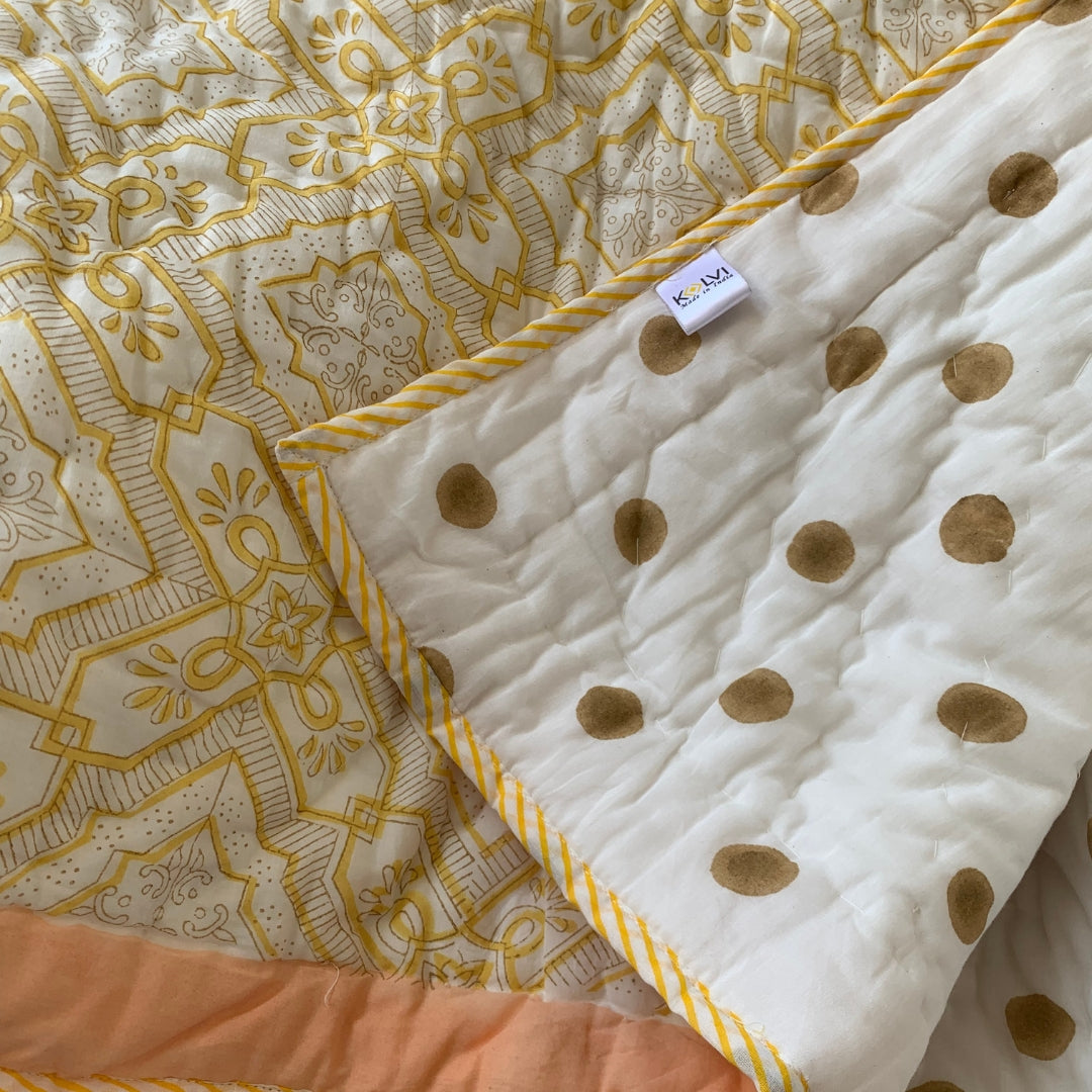 Yellow & Peach Single Quilt