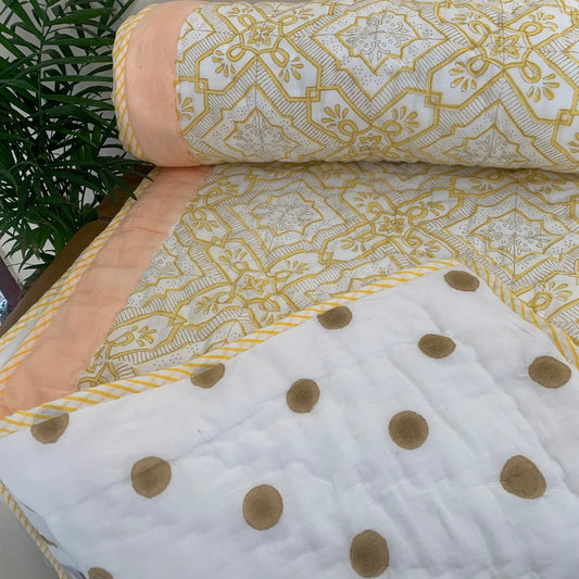Yellow & Peach Single Quilt