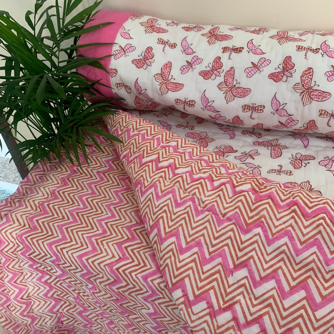 Pink Flying Butterfly Single Quilt