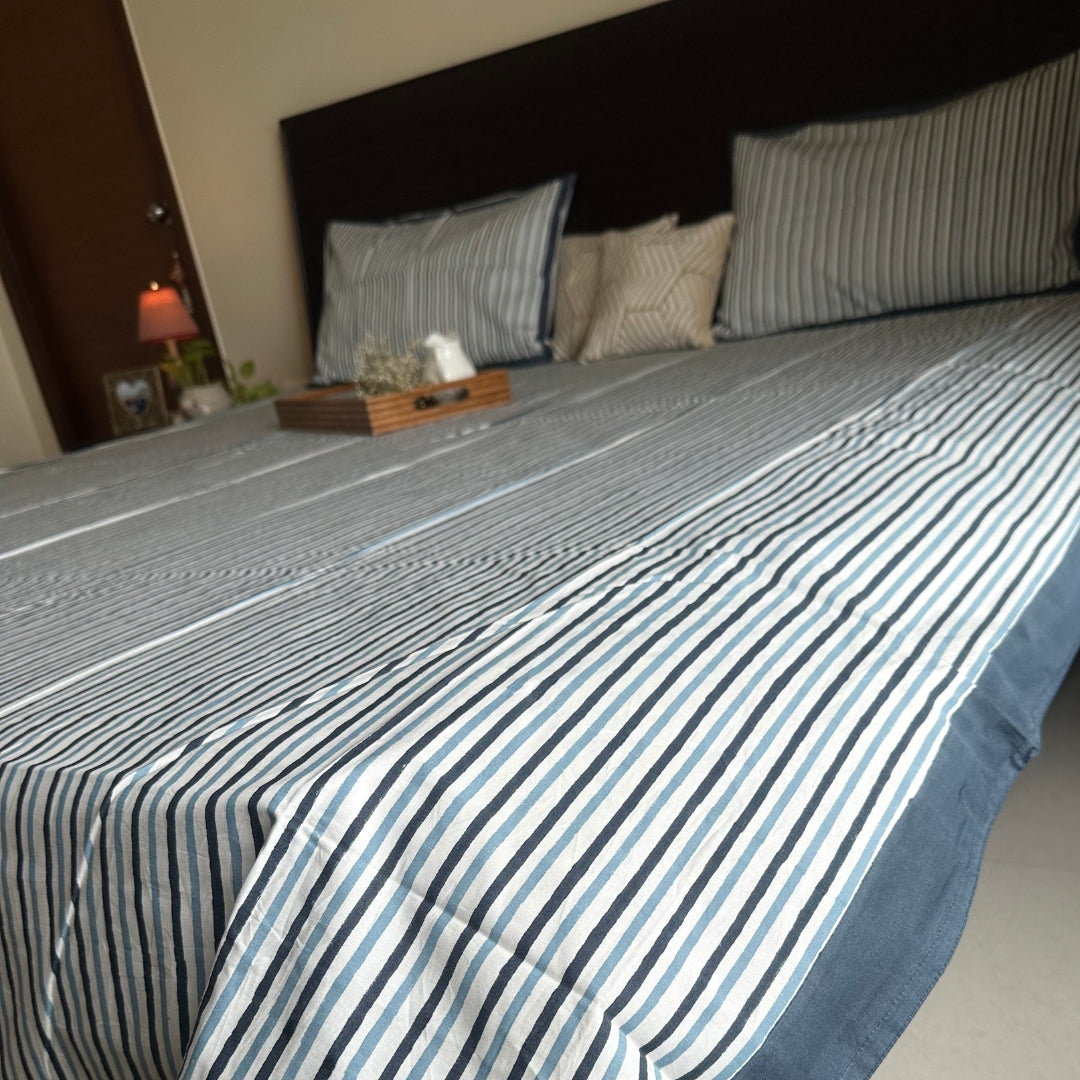 Blue Ocean Stripes Double Bedsheet