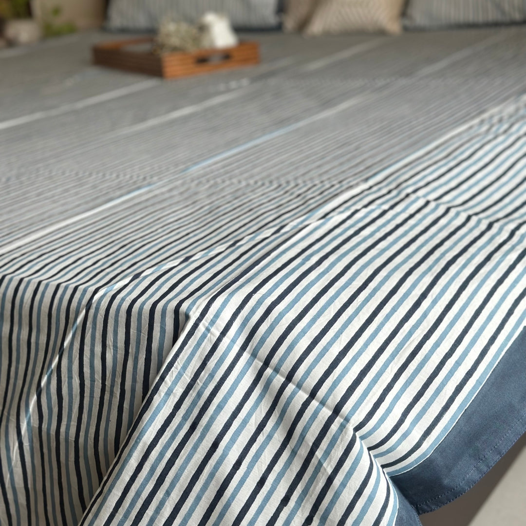 Blue Ocean Stripes Double Bedsheet