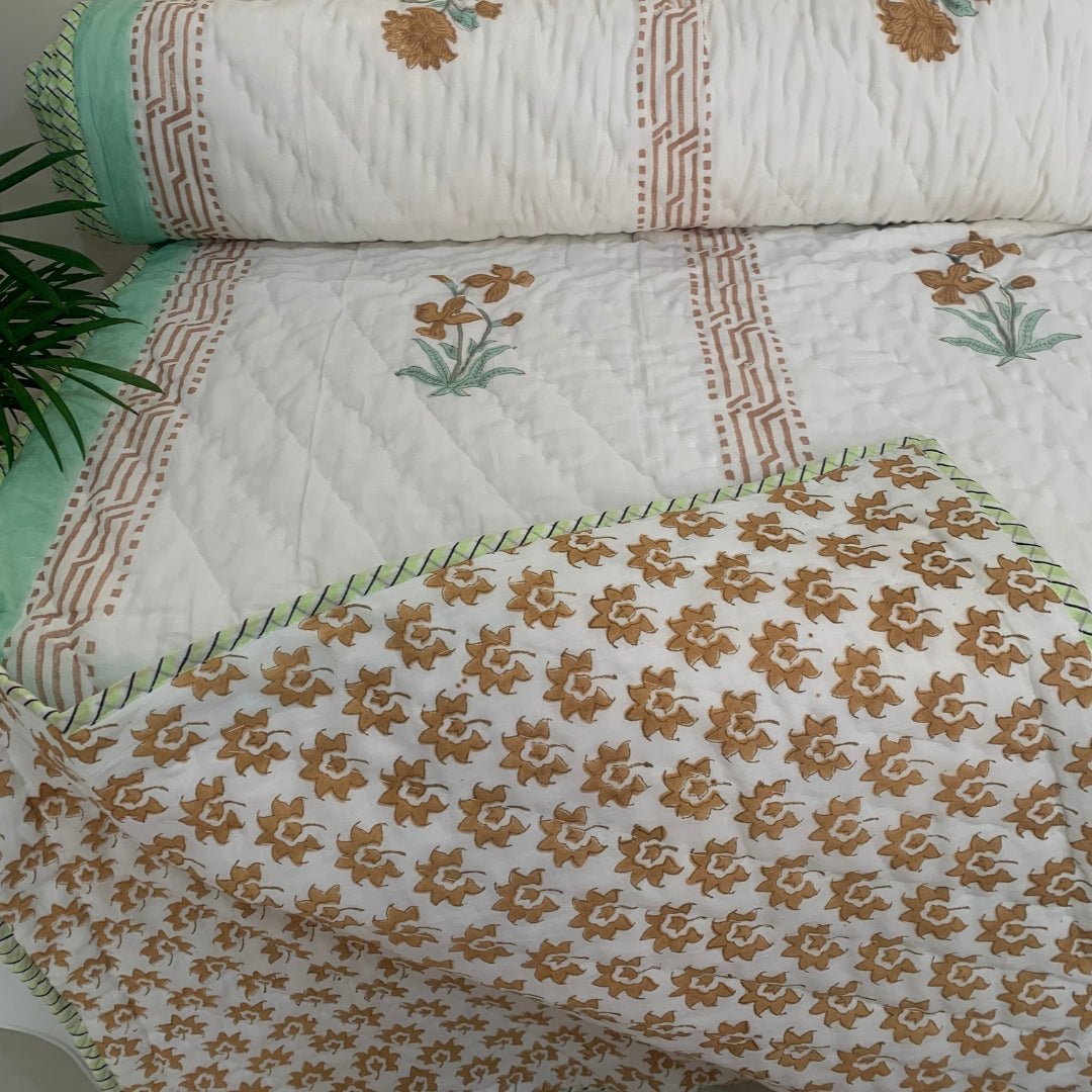 Mustard Flowers Single Quilt