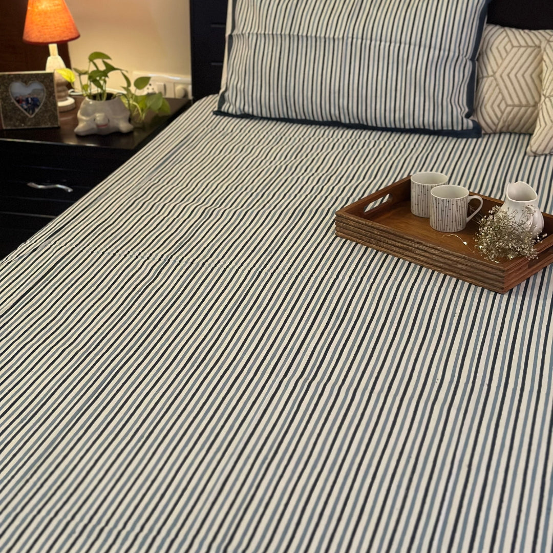 Blue Ocean Stripes Double Bedsheet