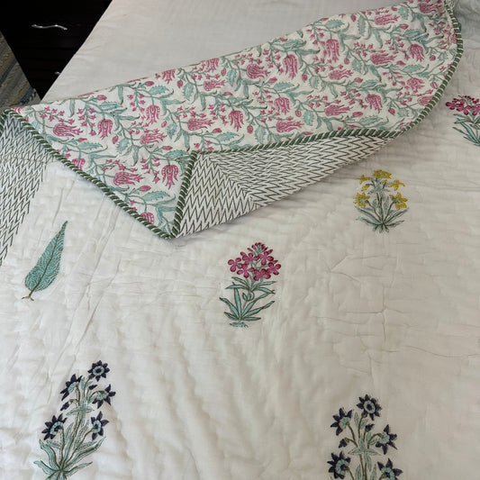Panch Booti Flowers Single Quilt