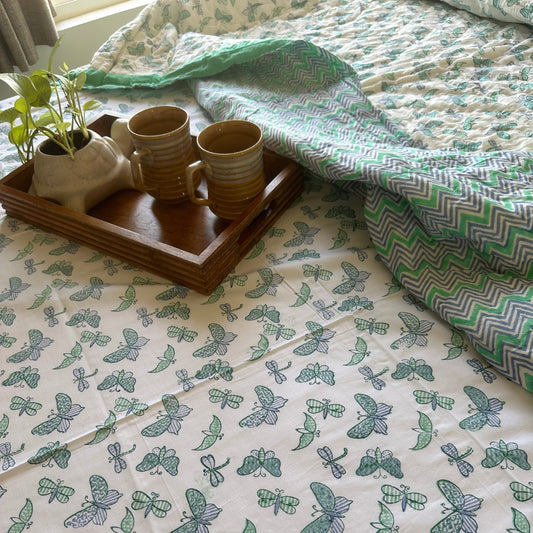Green Flying Butterfly Single Quilt