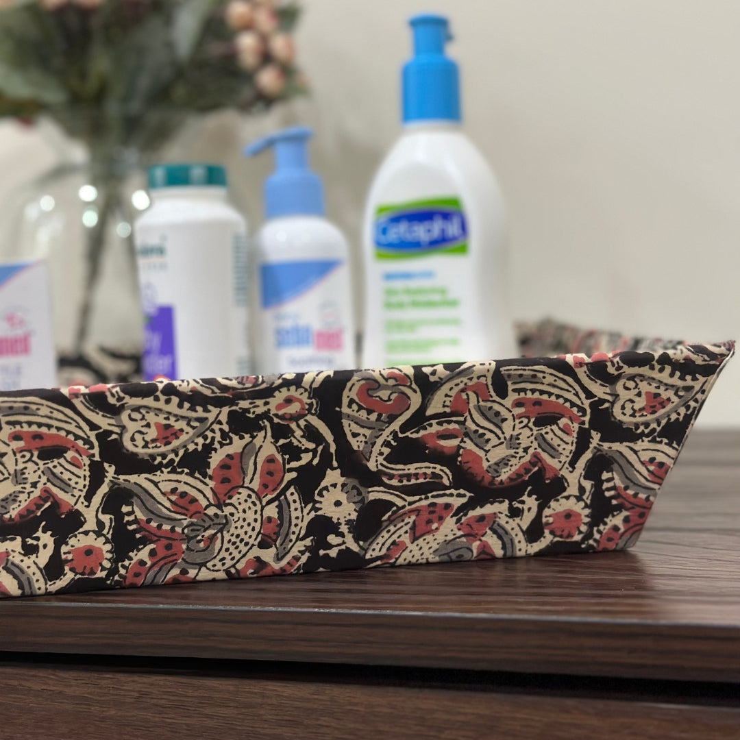 Black & Peach Flowers Trinket Tray