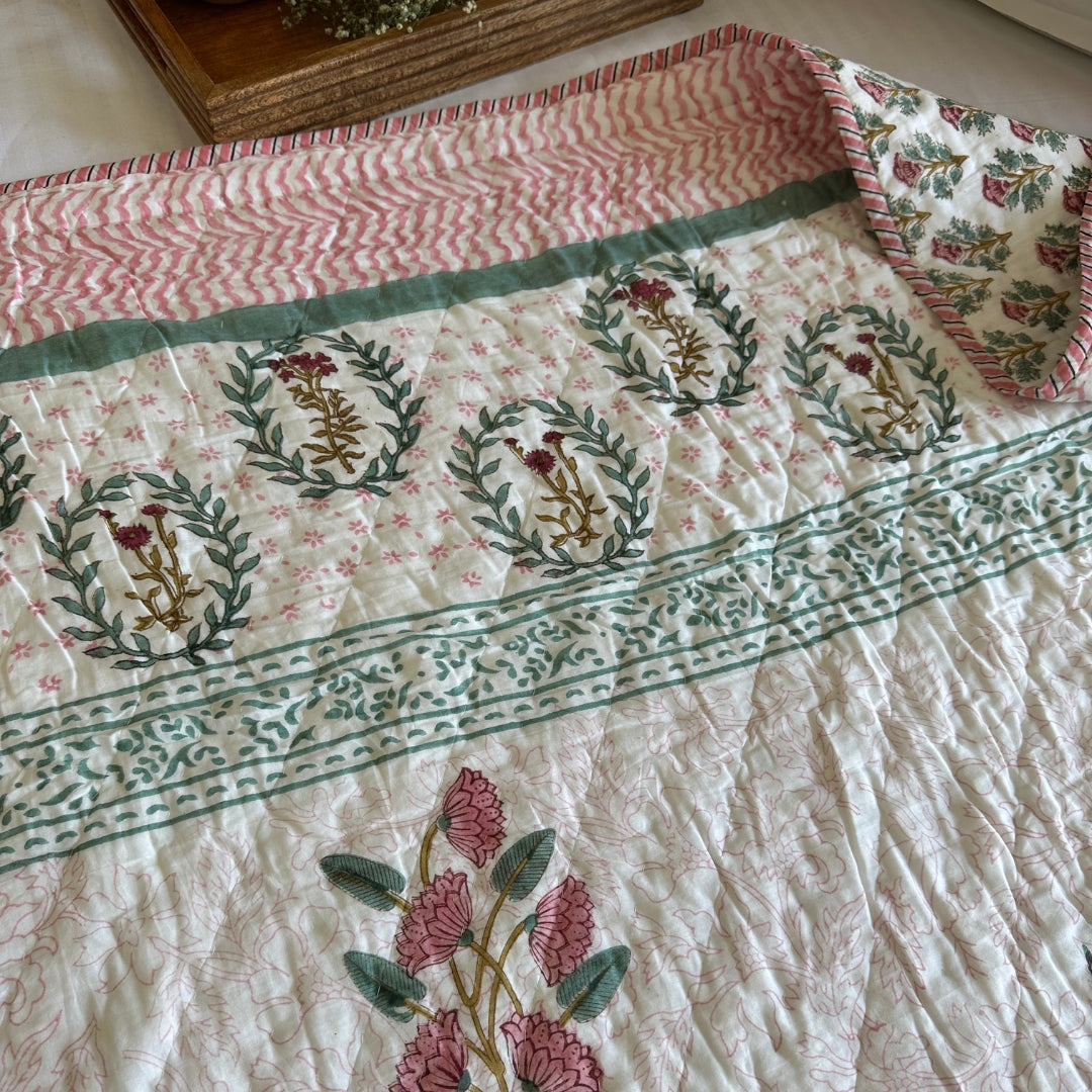 Pink Flowers Single Quilt
