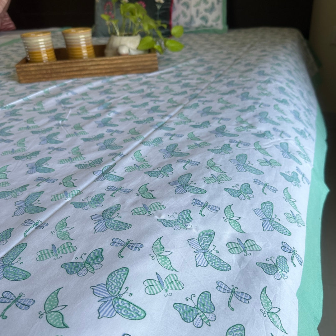 Green Flying Butterfly Single Bedsheet