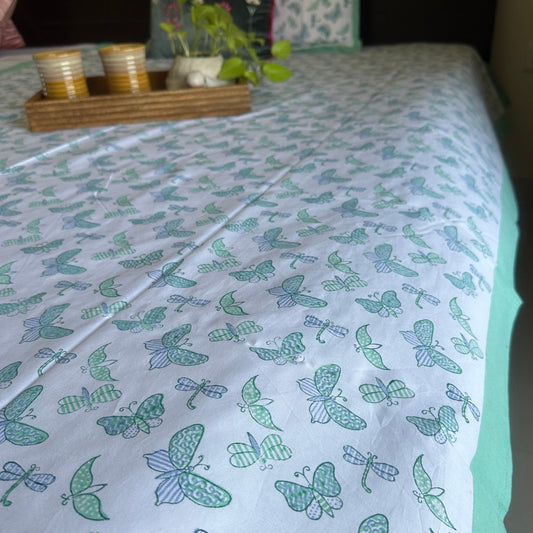 Green Flying Butterfly Double Bedsheet