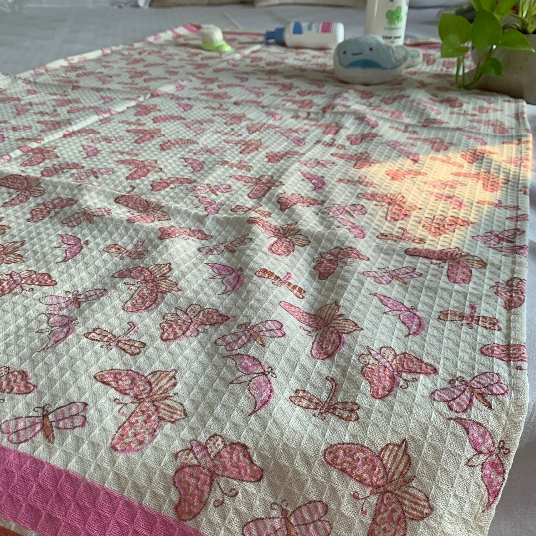 Pink Flying Butterfly Bath Towel