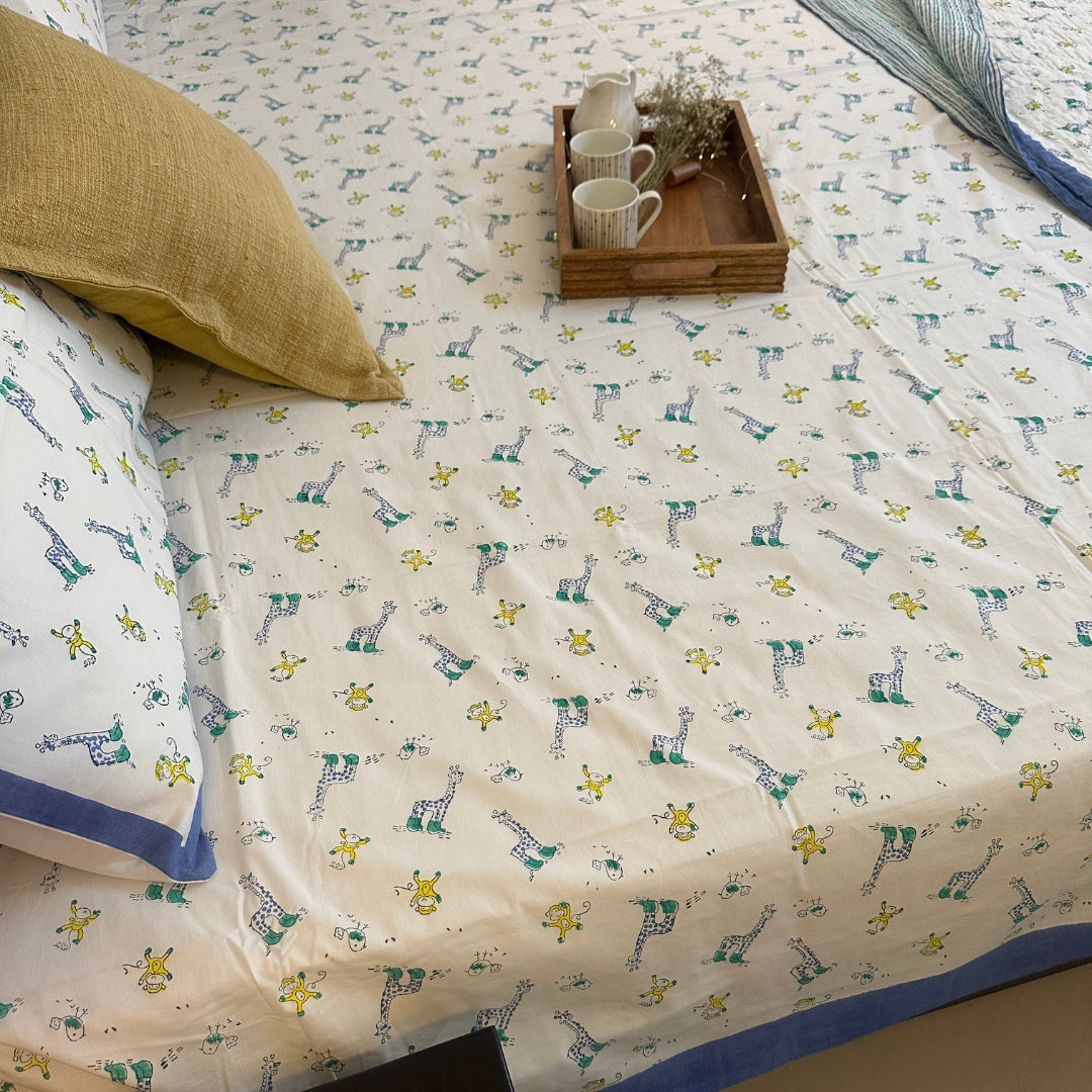 Blue Naughty Giraffe Double Bedsheet