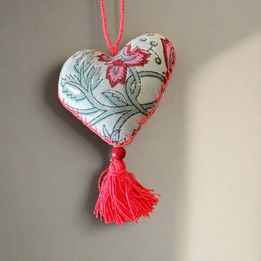 Handmade Heart Hanging- Floral Blue
