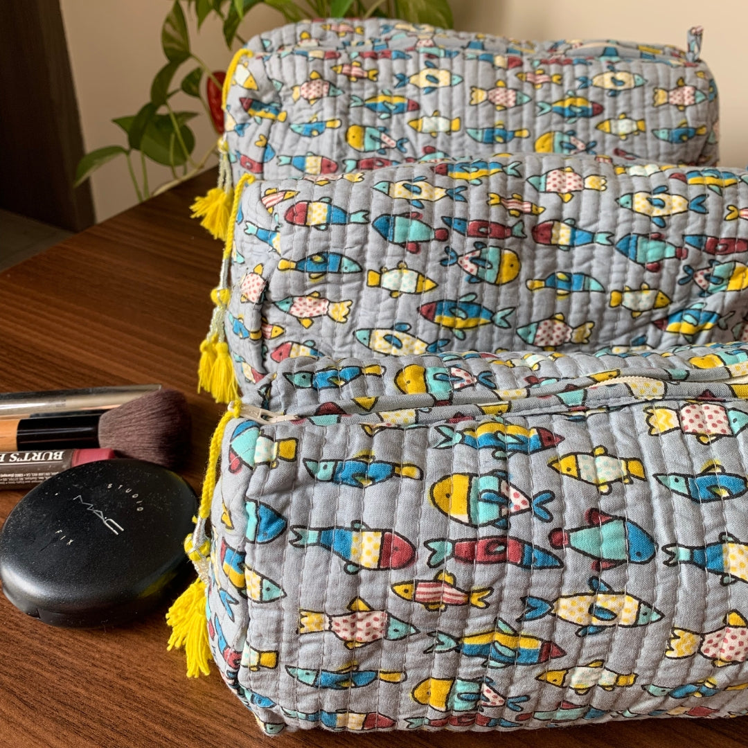 Grey Yellow Fishes Toiletry Kit