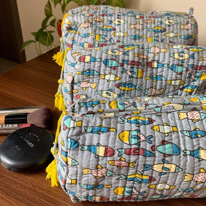 Grey Yellow Fishes Toiletry Kit
