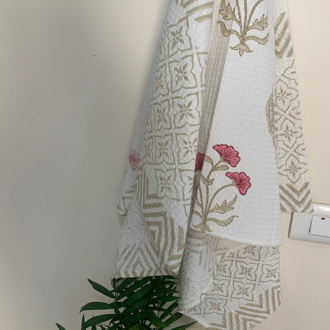 Beige Flower Bath Towel