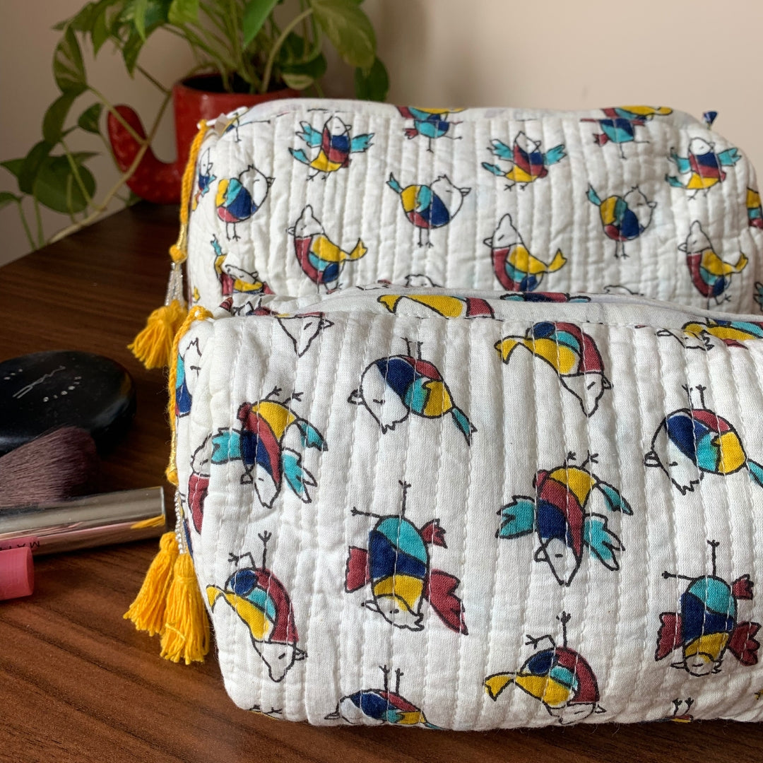 Yellow Blue Birds Toiletry Kit
